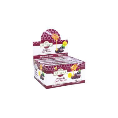 Apitera Doğal Bal, Kara Mürver, Zerdeçal, C Vitamini ve Propolis İçeren Takviye Edici 96’lı Boğaz Pastili - Apitera (1)