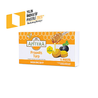 Apitera Doğal Bal, Turp, Kurkumin, C Vitamini ve Propolis İçeren Takviye Edici 16’lı Boğaz Pastili 