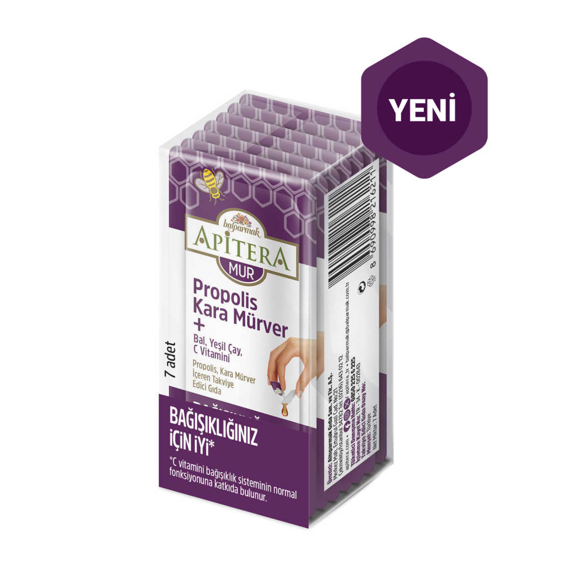 Apitera MUR Doğal Bal, C Vitamini, Kara Mürver, Yeşil Çay ve Propolis İçeren Takviye Edici 7’li Saşe
