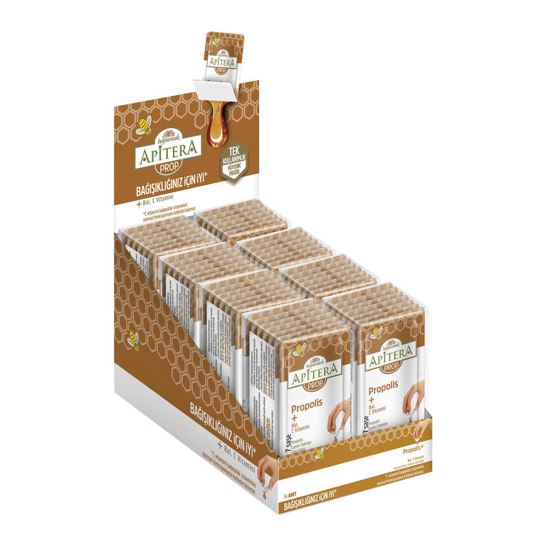 Apitera PROP Doğal Bal, C Vitamini ve 175 mg Propolis İçeren Takviye Edici 56'lı Saşe