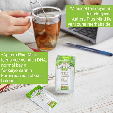 Apitera - Apitera Plus Mind 7 g x 7 Adet (Ginkgo Biloba, Propolis, Zerdeçal, Biberiye, Yaban Mersini, DHA, Bal) (1)