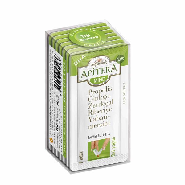 Apitera Plus Mind 7 g x 7 Adet (Ginkgo Biloba, Propolis, Zerdeçal, Biberiye, Yaban Mersini, DHA, Bal)