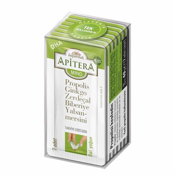 Apitera Plus Mind 7 g x 7 Adet (Ginkgo Biloba, Propolis, Zerdeçal, Biberiye, Yaban Mersini, DHA, Bal)