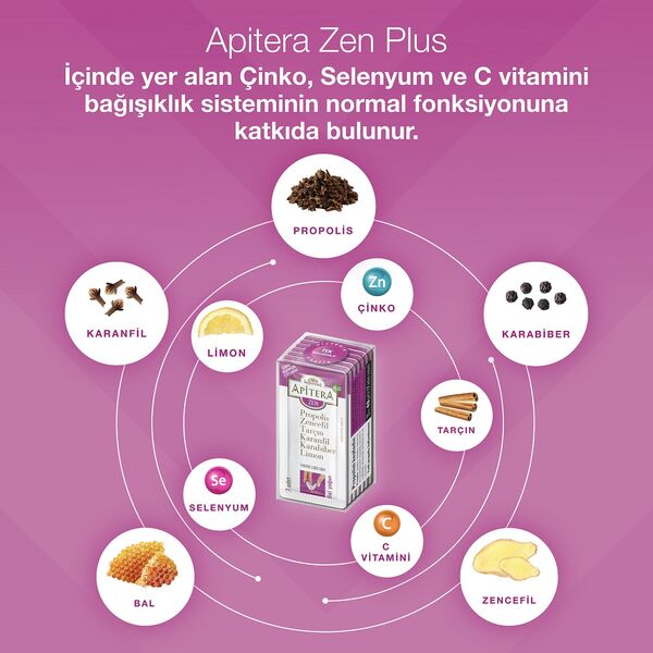 Apitera Plus Zen 7 g x 7 Adet (Zencefil, Propolis,Tarçın, Karanfil, Karabiber, Limon, Çinko, Selenyum, C Vitamini, Bal)