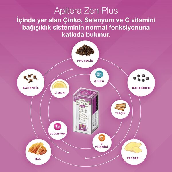 Apitera Zen Plus 7 g x 7 Adet (Propolis, Bal, Selenyum, Çinko, C vitamini, Zencefil)