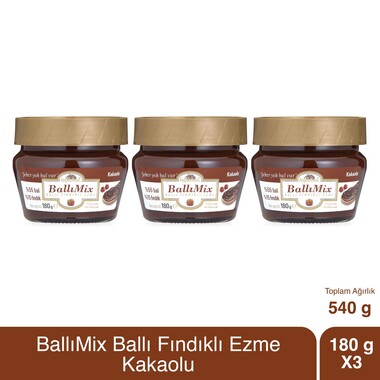 BallıMix - Balparmak BallıMix Kakaolu Ballı Fındık Ezmesi 180 g x 3 Adet BallıMix - Balparmak BallıMix Kakaolu Ballı Fındık Ezmesi 180 g x 3 Adet